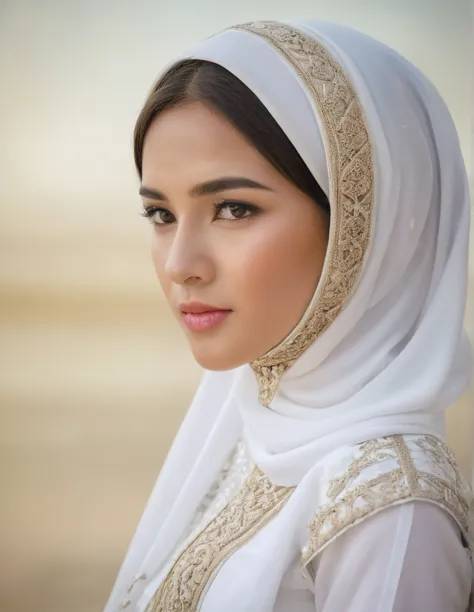 indonesian woman wearing white muslim clothes