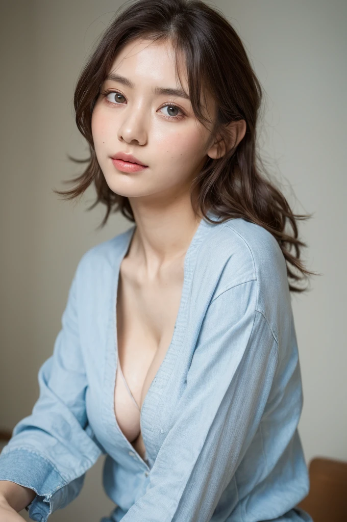 ((Highest quality, 8k, masterpiece :1.3)), One girl, Beautiful woman with slim abdominal muscles :1.3, (Random Hairstyles, Huge breasts :1.2), Casual clothing :1.2, indoor, Highly detailed face, Fine grain, double eyelid、Japanese women