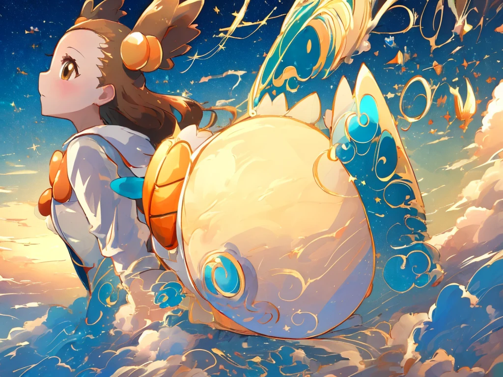 (masterpiece, Highest quality:1.2), Very detailed,Bright colors, 4K, jasmine \(Pokemon\), Princess Dress, White jacket, Round orange ribbon, Brown eyes, Pokemon, Squirtle_Pokemon, jasmineとSquirtleを一人ずつ