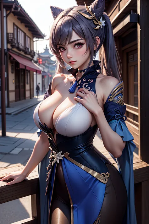 ((highly detailed)), genshin impact, keqing, perfect human hands,(great breast:1.1),relaxed pose, ((fit female)) , super perfct ...