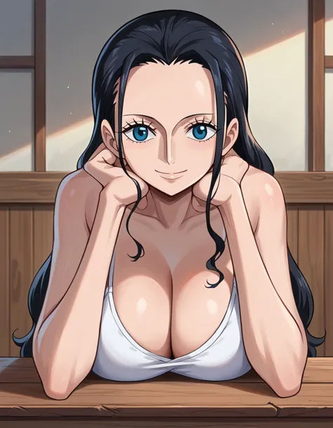 score_9, score_8_up, score_7_up, source_anime, best quality, clear face, 1girl, nico robin, black hair, long hair, blue eyes, la...