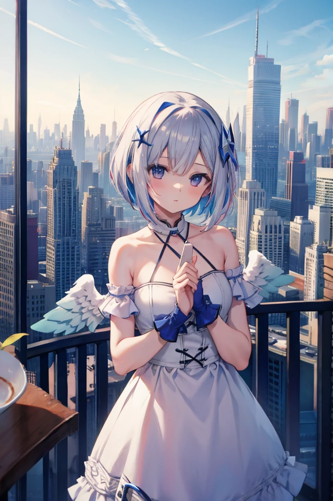 On top of a building、Overlooking the city、A fleeting expression、short hair、Small Wings、Shot from above、Concept Art、masterpiece、high resolution、Small breasts、