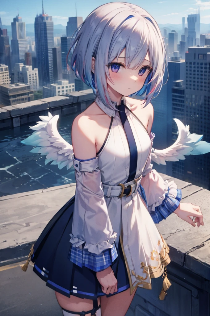 On top of a building、Overlooking the city、A fleeting expression、short hair、Small Wings、Shot from above、Concept Art、masterpiece、high resolution、Small breasts、