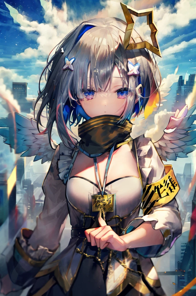 On top of a building、Overlooking the city、A fleeting expression、short hair、Small Wings、Shot from above、Concept Art、masterpiece、high resolution、Small breasts、Dynamic Angles