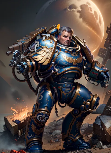 1man
masterpiece, detailed, realistic, digital art, octane render, guilliman, weapon, holding weapon, solo, full body, wasteland...