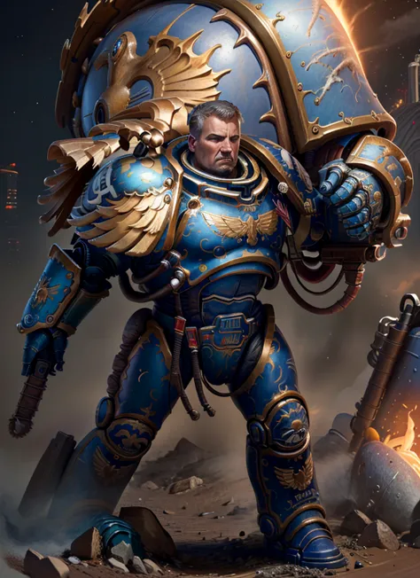 1man
masterpiece, detailed, realistic, digital art, octane render, guilliman, weapon, holding weapon, solo, full body, wasteland...