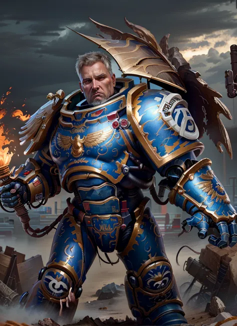 1man
masterpiece, detailed, realistic, digital art, octane render, guilliman, weapon, holding weapon, solo, full body, wasteland...