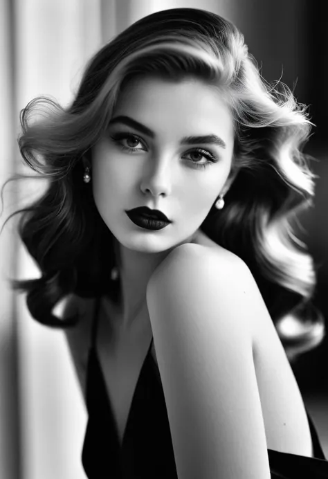 detailed portrait photo of a beautiful 20yo woman who is an instgram influencer, detailed rich background by lillian bassman