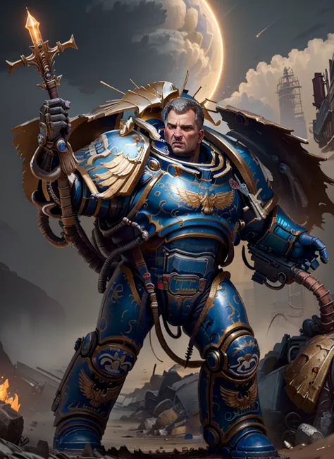 1man
masterpiece, detailed, realistic, digital art, octane render, guilliman, weapon, holding weapon, solo, full body, wasteland...