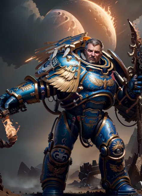 1man
masterpiece, detailed, realistic, digital art, octane render, guilliman, weapon, holding weapon, solo, full body, wasteland...