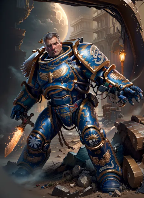 1man
masterpiece, detailed, realistic, digital art, octane render, guilliman, weapon, holding weapon, solo, full body, wasteland...