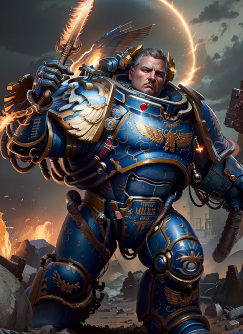 1man
masterpiece, detailed, realistic, digital art, octane render, guilliman, weapon, holding weapon, solo, full body, wasteland...