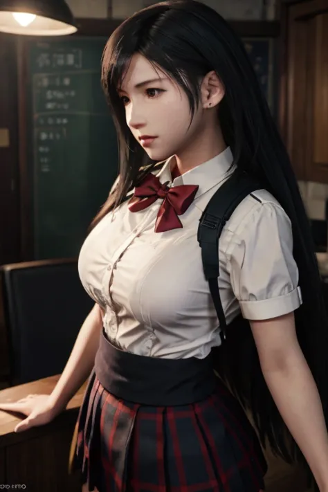 school girl uniform , steam , rain , plaid skirt , pleated skirt , the shirt is tight. , white shirt , school girl , red bow , r...