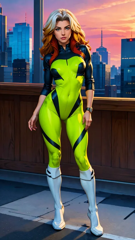 ((full body shot, standing, feet on the ground)) rogue, x-men, (best quality, 4k, 8k, high resolution, cyclist body, masterpiece...