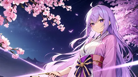 woman　clear　Light purple hair　　kimono　　Anime Style　　The Great Voyage
