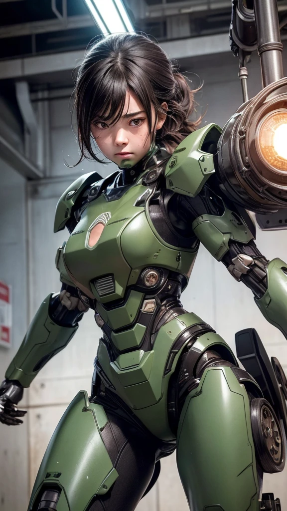 Textured skin, Super Detail, Attention to detail, high quality, 最high quality, High resolution, 1080P, hard disk, beautiful,(War Machine),Beautiful cyborg woman,Dark Green Mecha Cyborg Girl,battle,Girl with a mechanical body,、Plain junior high school girl　、Sweaty brown eyes、Sweaty face、Expressions of distress　blush　cute　Black-haired　((Steam coming out of the head)) (Steam coming out of the whole body)Glasses　Embarrassing　Hiding the body　Spread your legs　M foot opening　Lying in bed　(Shyness)