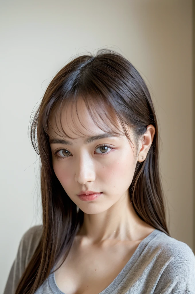 ((Highest quality, 8k, masterpiece :1.3)), One girl, Beautiful woman with slim abdominal muscles :1.3, (Random Hairstyles, Huge breasts :1.2), Casual clothing :1.2, indoor, Highly detailed face, Fine grain, double eyelid、Japanese women