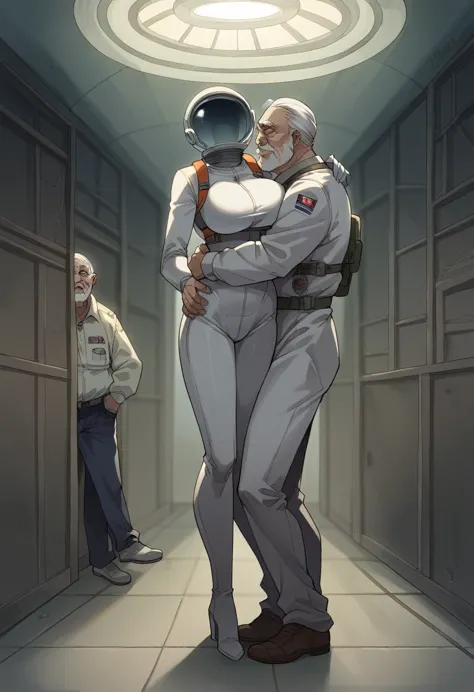 masterpiece, best quality, masterpiece, best quality, 1 woman, astronaut suit , wear a hat , big breasts , abdomen , long legs ,...