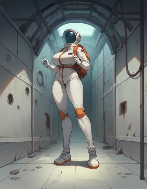 masterpiece, best quality, masterpiece, best quality, 1 woman, astronaut suit , wear a hat , big breasts , abdomen , long legs ....