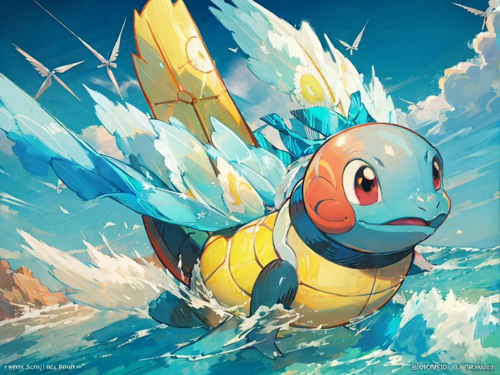 (Best image quality), Squirtle_Pokemon, (Very detailed),(Floating colorful wind:1.4)