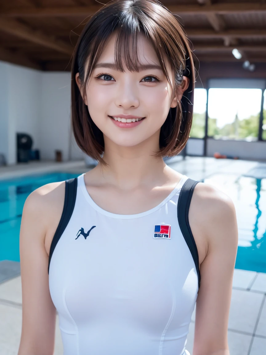 (8k, RAW Photos,Highest quality, High resolution:1.1), (超Realisticな:1.4),(Realistic, Realistic:1.3),The Beauty of Japan、((Upper Body:1.3))、Gymnastics Team - Flexible Leotards and Grips、Erect nipples,Pool、smile、Smiling、The pose is random