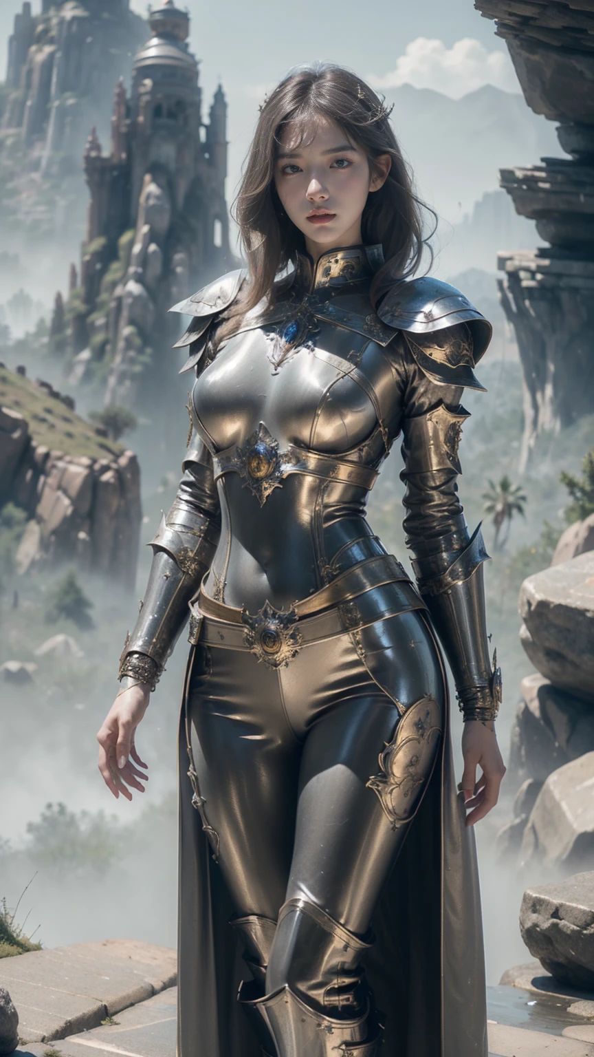 ((Front facing)), Game art，The best picture quality，Highest resolution，32K，(A bust photograph)，(Portrait)，(Head close-up)，(Rule of thirds)，Unreal Engine 5 rendering works， (The Girl of the Future)，beautiful face, (Female Warrior)， 20-year-old girl，sexy,  elegant smile, short hair, ((Hunter, Marshal gunslinger))，An eye rich in detail，(Big breasts)，Elegant and noble，indifferent，brave， （Medieval-style fur combat clothing, sexy lace top，Glowing magic lines，Animal skin clothing with rich detailedieval Lady Knight，Medieval ranger， photo poses，simple background，Movie lights，Ray tracing，Game CG，((3D Unreal Engine))，OC rendering reflection pattern