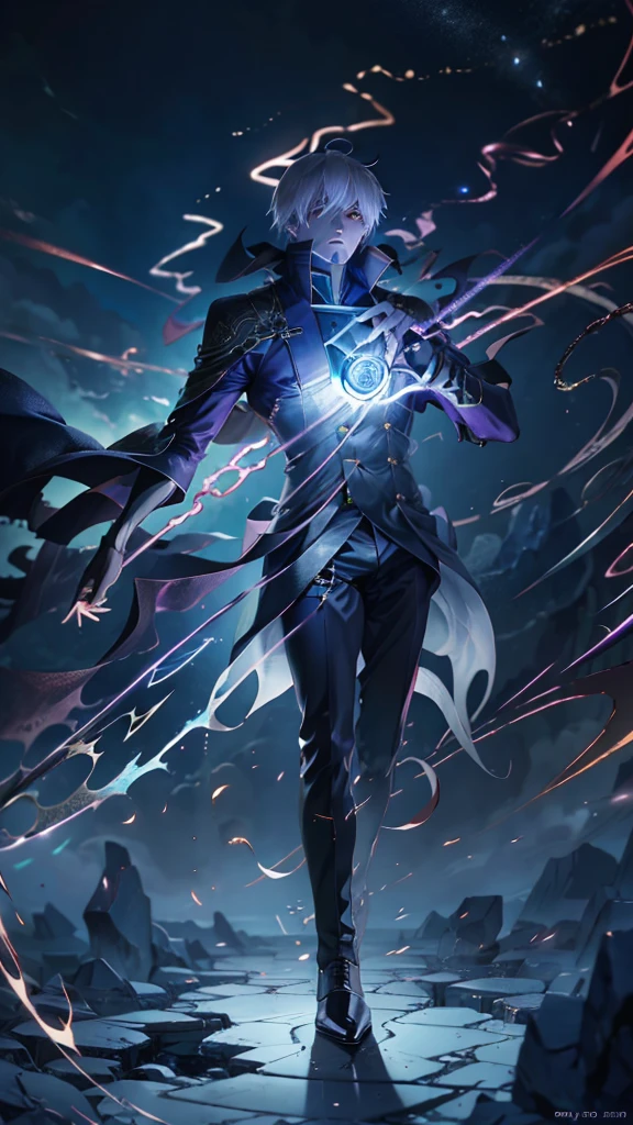 epic anime style, purple lightning, evil temperament, 20-year-old male shadow assassin, glowing black aura, shadow supervisor, handsome face, brilliant and majestic. Beautiful standard body and complete body structure. full body shot of a man with lightning in his hand, an epic anime about a purple energy man, in a battle stance with dark hair and glowing eyes looking at the viewer. Cool Gapmoe Yandere, menacing look, gintama's Hijikata Toushirou, inspired by Masanobu Okumura, the originator of the anime art style, Nobutaka Ike, the night war rages behind him. Highest image quality 8K, details everything 8K.