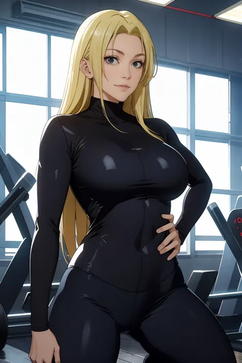 yuki tsukumo from jujutsu kaisen, long hair, blonde hair, long belly, big , tight body , bodysuit, looking at viewer, cowboy sho...