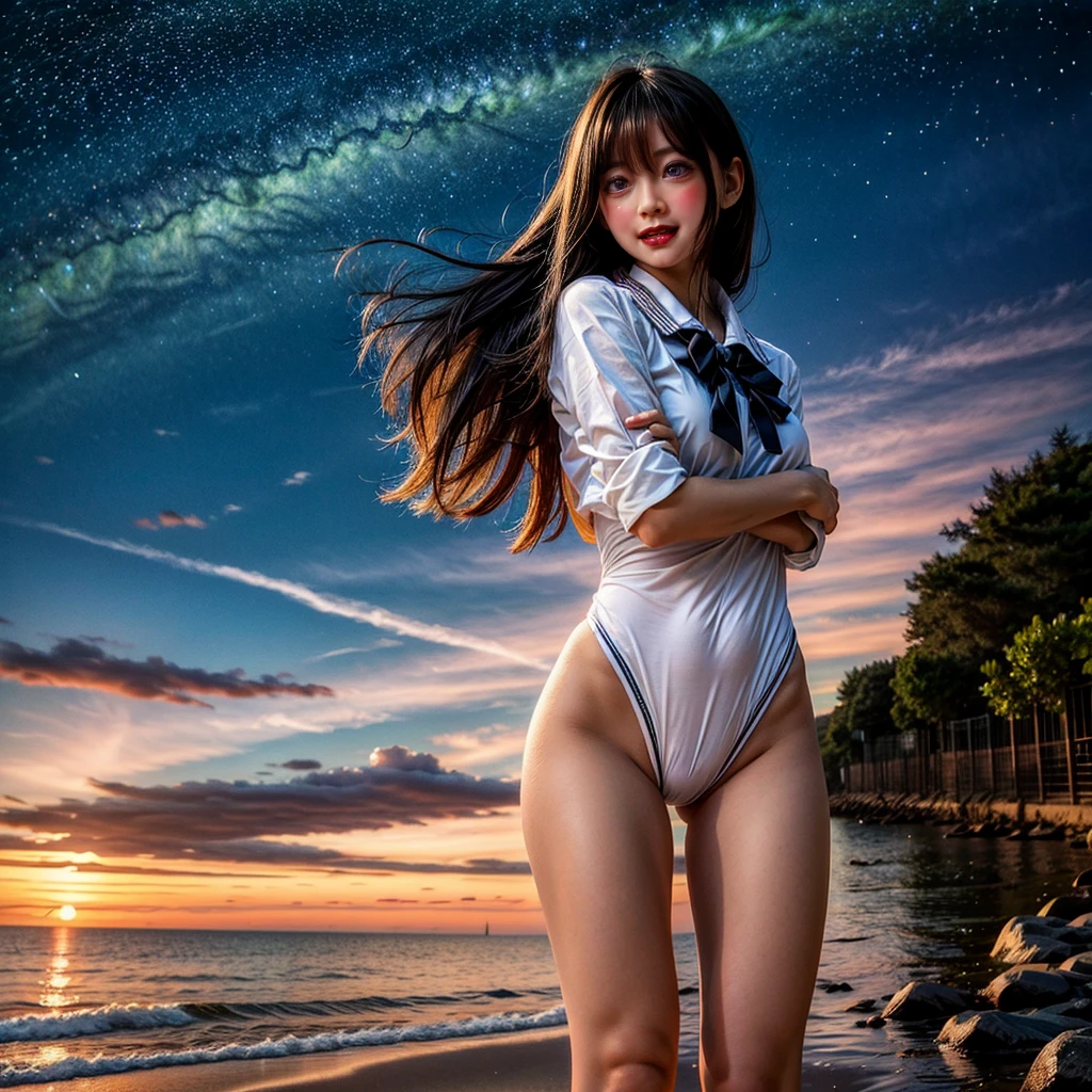  Masterpiece of ProfessionalPhoto ((ExtremelyDetailed (12 PICHIPICHI KAWAII Girls Floating in The Air in a row:1.37) in WHITE at Dusk Enoshima Beach)), {(Standing Full Body:1.2)|(from below:1.2)|Detailed KAWAII face}, Different types of hair colors, {(skinny(school swimwear))|(SchoolUniform)with Tiny AthleticShorts}, {(Corrected Childish hand)|Hidden hand|Different types of breasts|(Clearly Visible the shape of Butt)}, Joyful Expressions LifeLike Rendering, Detailed clothing texture, PerfectLighting, (Dazzling Horizon Visible through ThighGap), (Starry IridescentParticles:1.22) ColorfulClouds