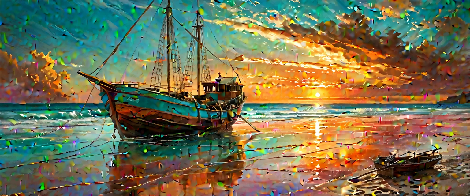 Ganador del premio a la mejor fotografía del año., (La escena captura con extrema claridad., 
Color y textura) una costa turquesa de baja california, capturando la esencia de un sereno barco Panga mexicano anclado en la arena dorada de una pintoresca playa,((Los suaves tonos anaranjados rosados se mezclan con el cielo.)), 
que recuerda a la hora mágica en la que el sol se esconde detrás del horizonte. 
La regla de la composición de los tercios sitúa el barco en la intersección de dos diagonales., 
llamando la atención del espectador hacia la escena tranquila. La pincelada tiene textura y es realista., 
evocando el estilo de artistas como Aytek Cetin, rive máximo, Tanmay Sapkal, Andrea Zappia y Daniel Gerhartz.
