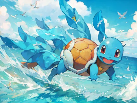 (best image quality), squirtle_pokemon, (very detailed),floating colorful wind