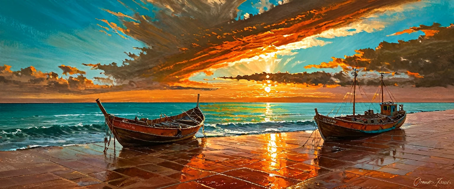 Ganador del premio a la mejor fotografía del año., (La escena captura con extrema claridad., 
Color y textura) una costa turquesa de baja california, capturando la esencia de un sereno barco Panga mexicano anclado en la arena dorada de una pintoresca playa,((Los suaves tonos anaranjados rosados se mezclan con el cielo.)), 
que recuerda a la hora mágica en la que el sol se esconde detrás del horizonte. 
La regla de la composición de los tercios sitúa el barco en la intersección de dos diagonales., 
llamando la atención del espectador hacia la escena tranquila. La pincelada tiene textura y es realista., 
evocando el estilo de artistas como Aytek Cetin, rive máximo, Tanmay Sapkal, Andrea Zappia y Daniel Gerhartz.
