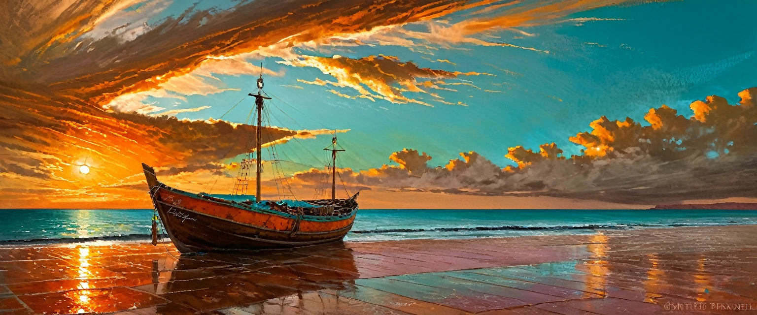 Ganador del premio a la mejor fotografía del año., (La escena captura con extrema claridad., 
Color y textura) una costa turquesa de baja california, capturando la esencia de un sereno barco Panga mexicano anclado en la arena dorada de una pintoresca playa,((Los suaves tonos anaranjados rosados se mezclan con el cielo.)), 
que recuerda a la hora mágica en la que el sol se esconde detrás del horizonte. 
La regla de la composición de los tercios sitúa el barco en la intersección de dos diagonales., 
llamando la atención del espectador hacia la escena tranquila. La pincelada tiene textura y es realista., 
evocando el estilo de artistas como Aytek Cetin, rive máximo, Tanmay Sapkal, Andrea Zappia y Daniel Gerhartz.
