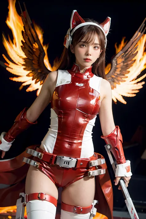 1girl, absurd resolution, high resolution, (masterpiece: 1.4), hyper-detail, a mech, red armor with red wings, floating flight i...