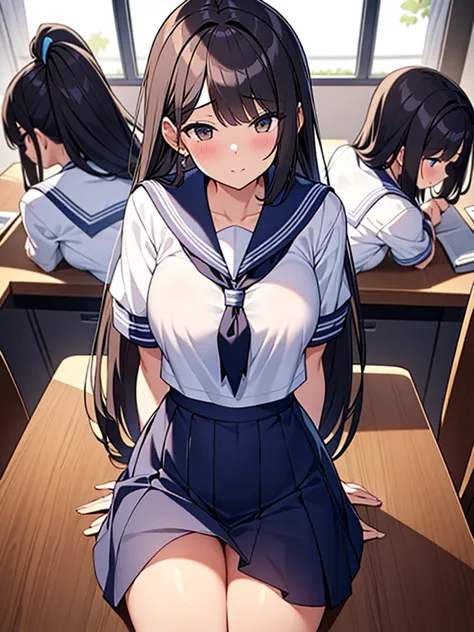 NSFW:1.9. Student council room: sex from behind:1.9 tall women:1.9 Penis inserted into pussy:1.9. Leaning face down on a confere...