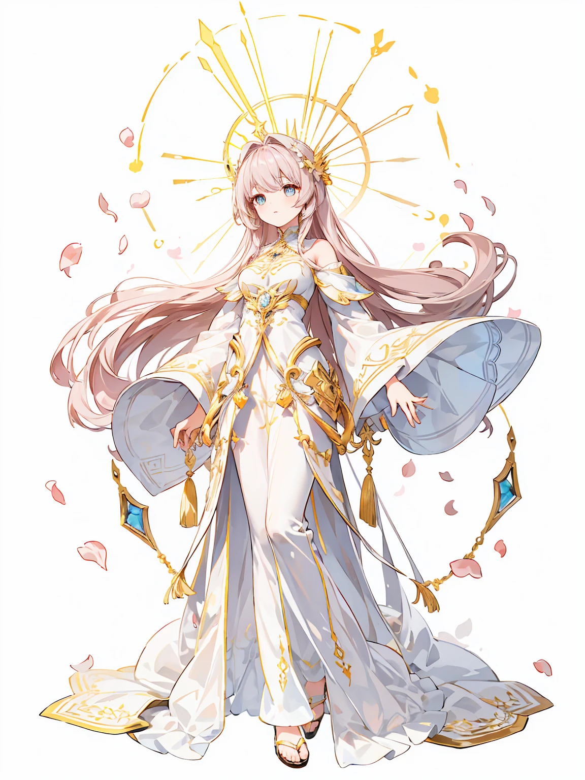 Full body ,dynamic Standing ,(เหมือนจริง:1.37)、Cinematic effect, fancy effect, intricate details, solo, 1 girl, (2D + long hair: 1.2), delicate eyes, white, , garden, ultra-wide angle lens, sunlight, light and shadow, devotion, holy, white and tender complexion, afternoon ,,,, quiet, pure, colorful background, petals, wind, bushes, maiden standing under a large tree to enjoy the shade, , (Full body:1.5), Blank white background, (white background), Transparent background, looking down, ((masterpiece, illustration, best quality)) 