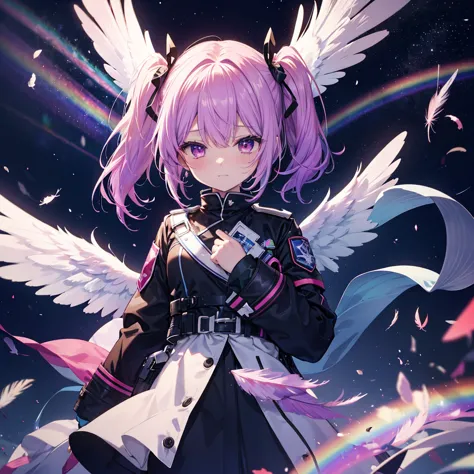 ((Archangel　Fantasy　Rainbow Hair　Dye the inside of your hair rainbow colors　Twin tails　Dull red eyes　There is a galaxy　uniform　P...