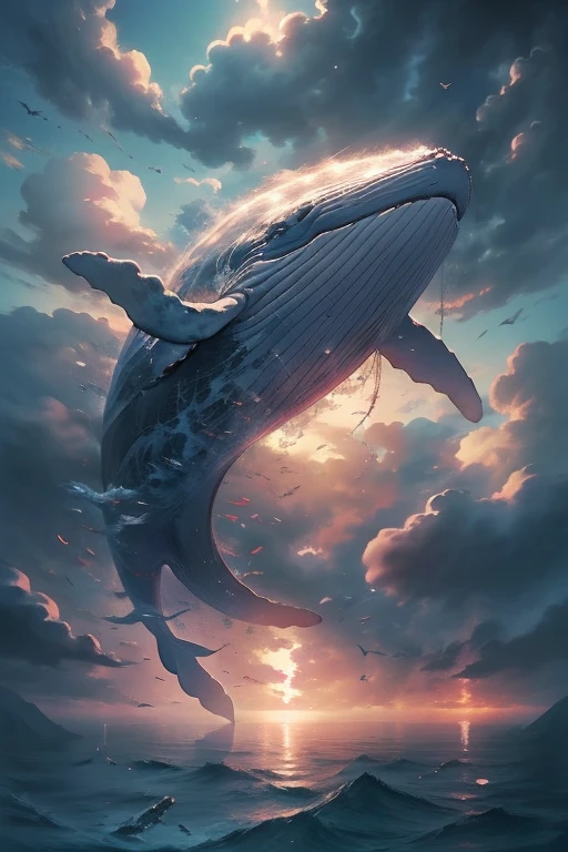 giant flying whale in the sky, realistic fantasy photography, fantasy photography, matte painting ”, matte painting”, breathtaking fantasy art, photomanipulation, flying whale, surrealistic digital artwork, flying whales, realistic fantasy illustration, majestic matte painting, surreal and fantasy art, beautiful digital artwork, photo manipulation, 3 d render and matte painting