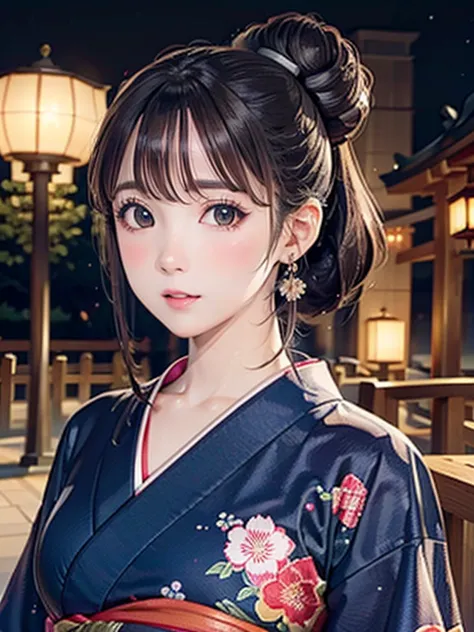 (Highest quality、 8k wallpaper、masterpiece、High resolution)、Vibrant colors、Ample breasts、Black hair in a Japanese round topknot、...