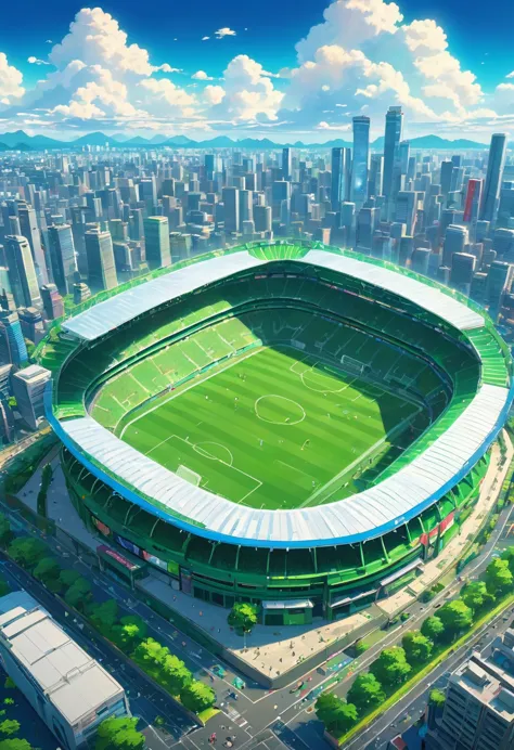 highly detailed,ultra-high resolutions,32k uhd,best quality,masterpiece,
a football stadium with green grass,surrounded by high-...