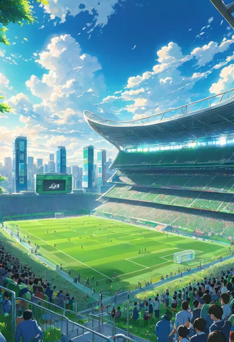 highly detailed,ultra-high resolutions,32k uhd,best quality,masterpiece,
a football stadium with green grass,surrounded by high-...