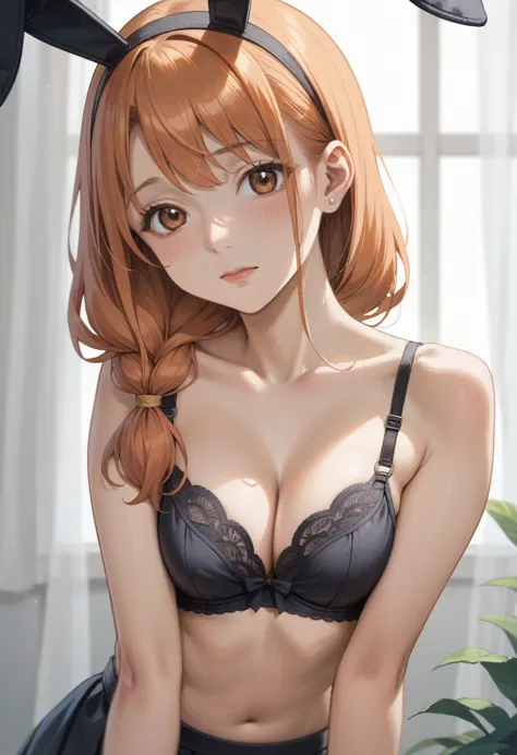 anime girl with bunny ears and a black bra top, anya from spy x family, rei hiroe, gainax anime style, けもの, nami, yayoi kasuma, ...