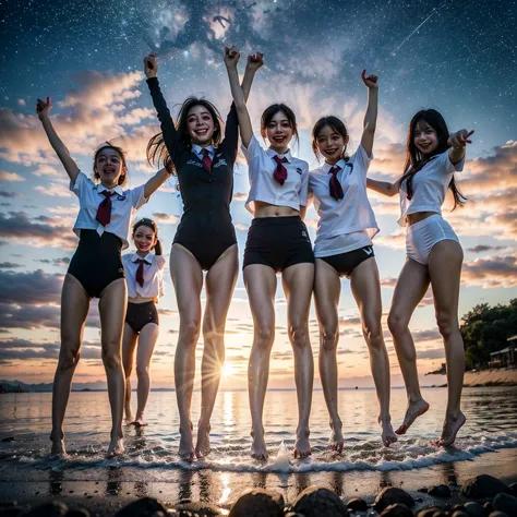  Masterpiece of ProfessionalPhoto ((ExtremelyDetailed (12 PICHIPICHI KAWAII Girls Floating in The Air in a row:1.37) in WHITE at...