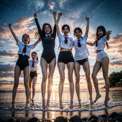 masterpiece of professionalphoto ((extremelydetailed (12 pichipichi kawaii girls floating in the air in a row:1.37) in white at ...