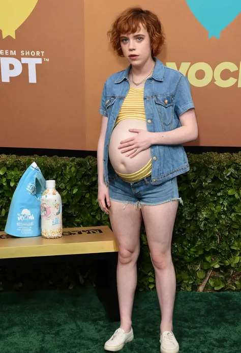 Sophia lillis, Pregnant, short denim shorts, Long thick bare legs - SeaArt  AI