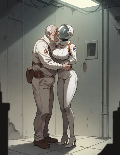 masterpiece, best quality, masterpiece, best quality, 1 woman, astronaut suit , wear a hat , big breasts , abdomen , long legs ,...