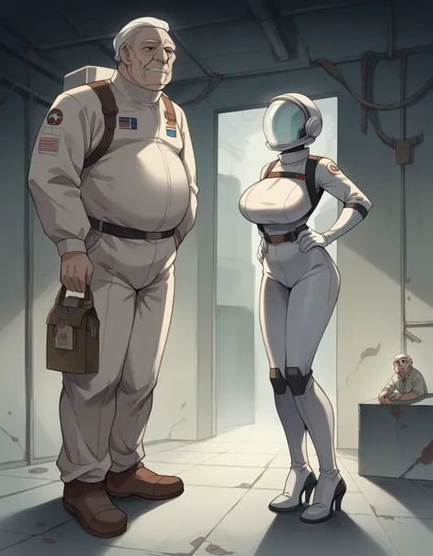 masterpiece, best quality, masterpiece, best quality, 1 woman, astronaut suit , wear a hat , big breasts , abdomen , long legs ,...