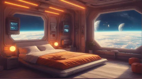 anche space room, scenery, no humans, bed, sf