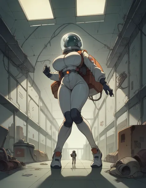 masterpiece , best quality , masterpiece , best quality , 1 woman , astronaut suit , wear a hat , big breasts , abdomen , long l...