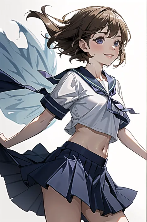 oboro \(Fleet Collection\), One Girl, alone, skirt, , Seraphim, blue skirt, pleated skirt, White Background, Sailor collar, Simp...